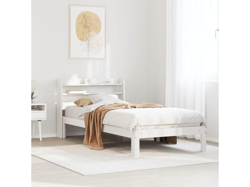 White bed frame and headboard 100x200 cm solid pine wood VAHN15119