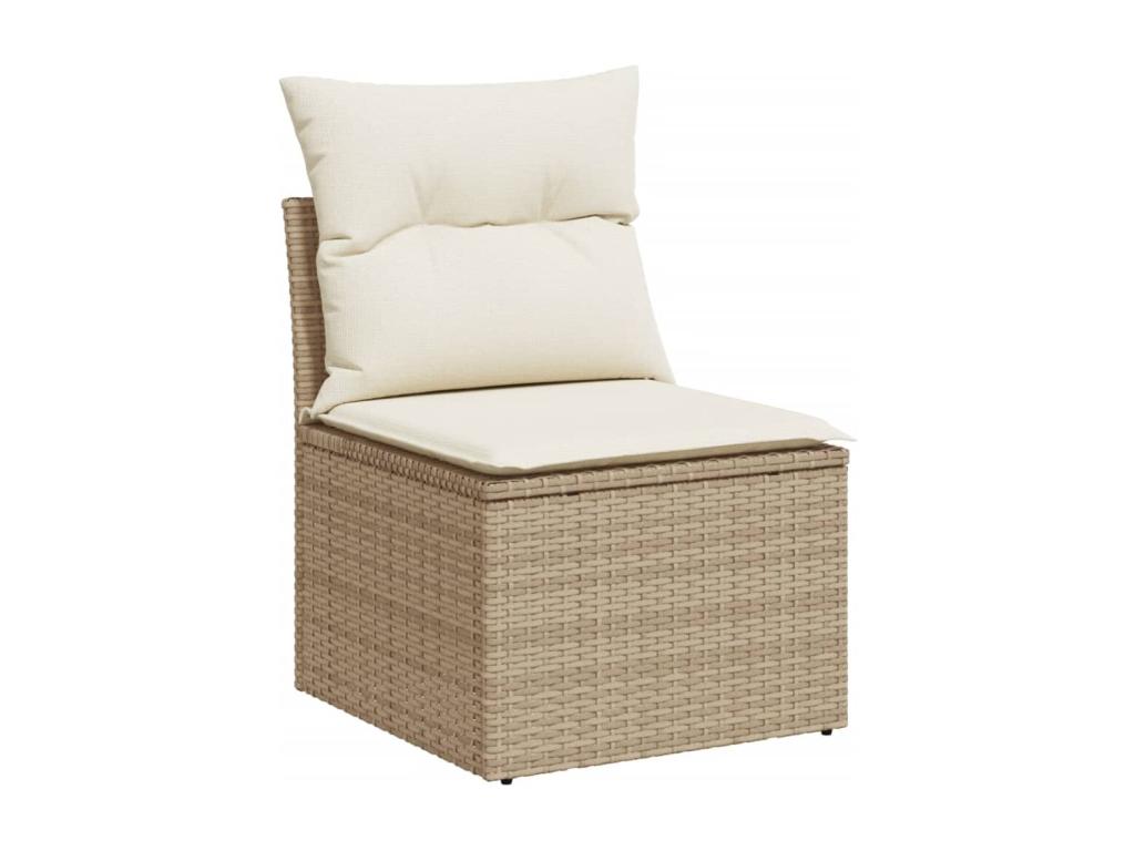 7-piece garden furniture set with cushions, beige woven resin ZLPV83204