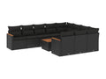 11-piece garden furniture set with cushions, black woven resin SRNM78465