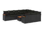 11-piece garden furniture set with cushions, black woven resin SRNM78465