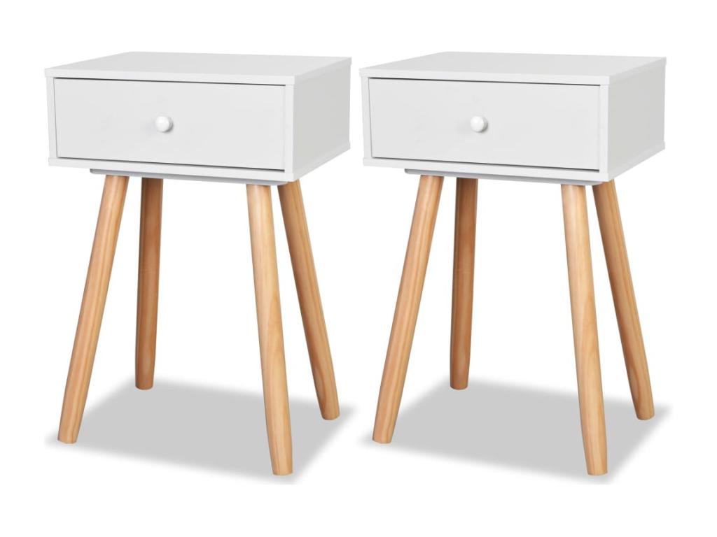 2-piece bedside table set, solid pine wood, 40x30x61 cm, white, SDNI12230