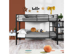 Nobellea Bunk Bed, Raised Bed for 2 People, Slatted Base Included, 90x190 cm, Black Lacquered Metal, Industrial Style, AGOL68137