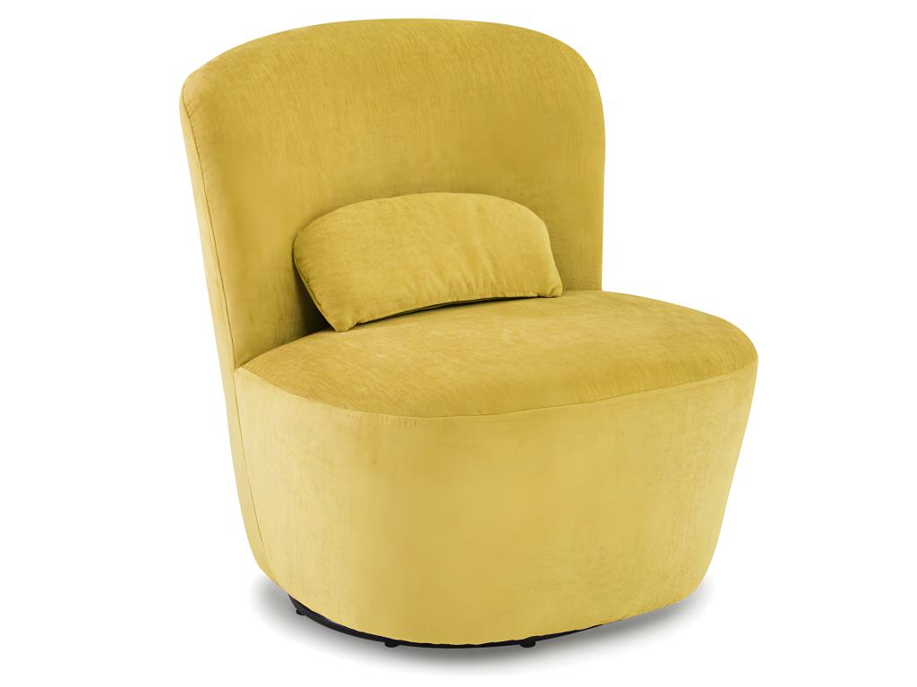 Round swivel armchair in soft yellow fabric with a cushion - Nobellea YSAN97194
