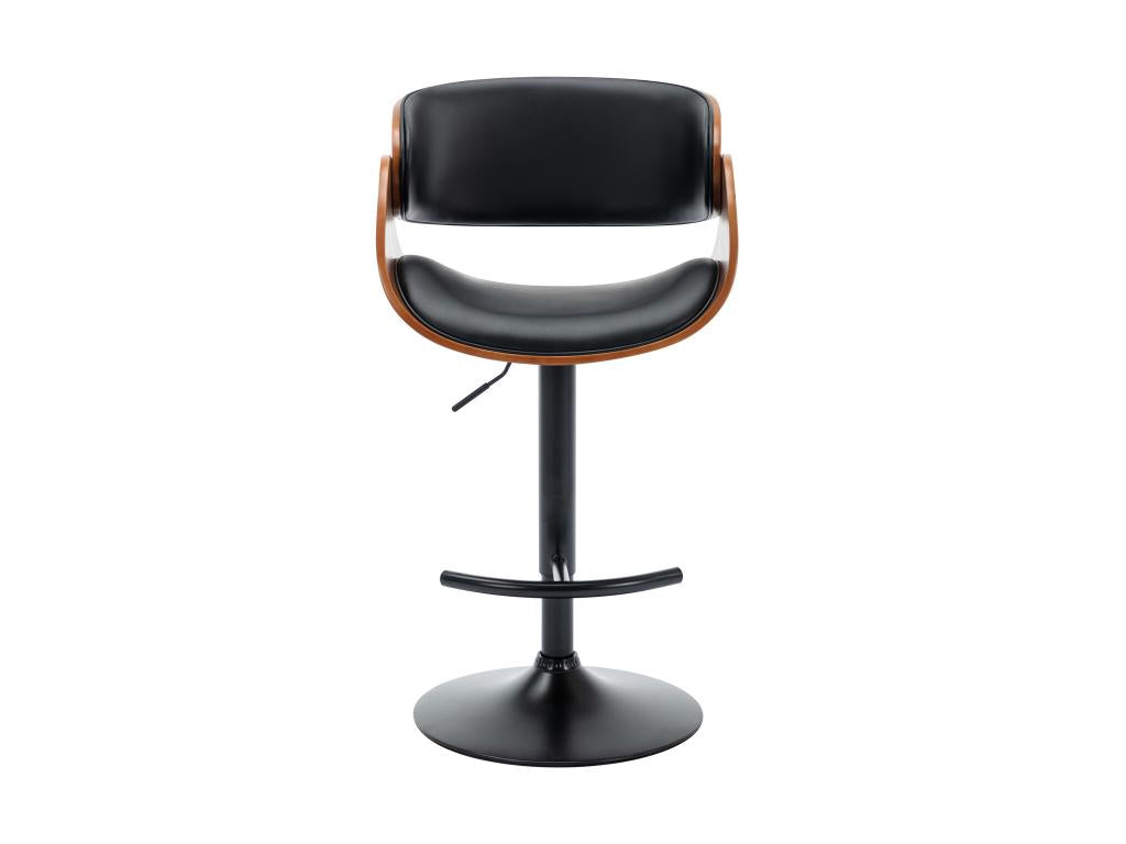 Set of 2 bar stools in faux walnut veneer and metal - Black and Dark Natural - Adjustable height - Nobellea UQIC93073