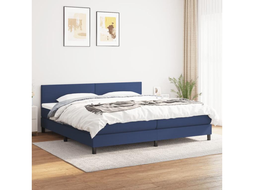 Upholstered bed base with mattress, blue, 200x200 cm, fabric JFXA60530