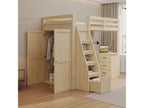 90x200 cm loft bed with wardrobe and 1 drawer - Solid wood plywood MDF - Nobellea slatted base - Natural finish, mattress not included YKHU65784