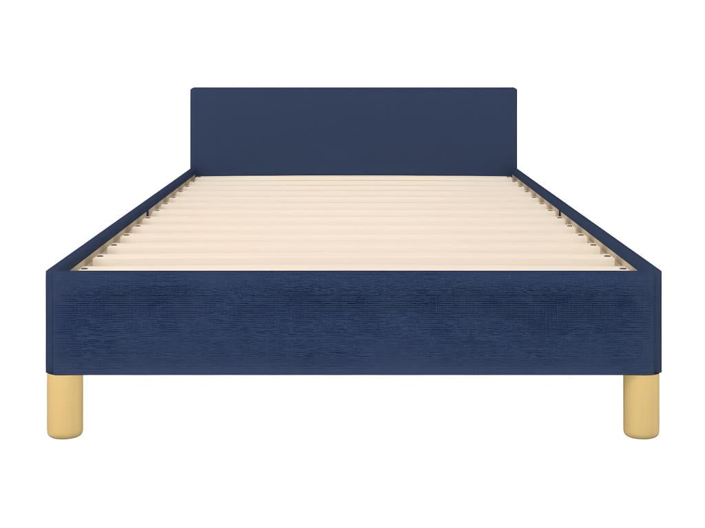 Bed frame with headboard, blue, 90x190 cm, fabric, KPJS86110