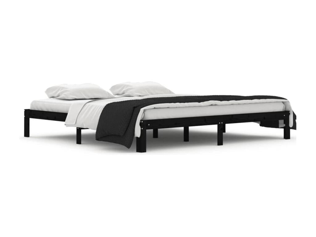 Black bed frame, solid pine wood, 200x200 cm, GNEC84317