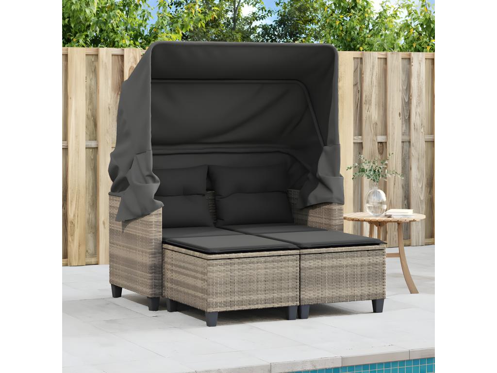 2-seater garden sofa and canopy with light grey rattan stools JBVL62486