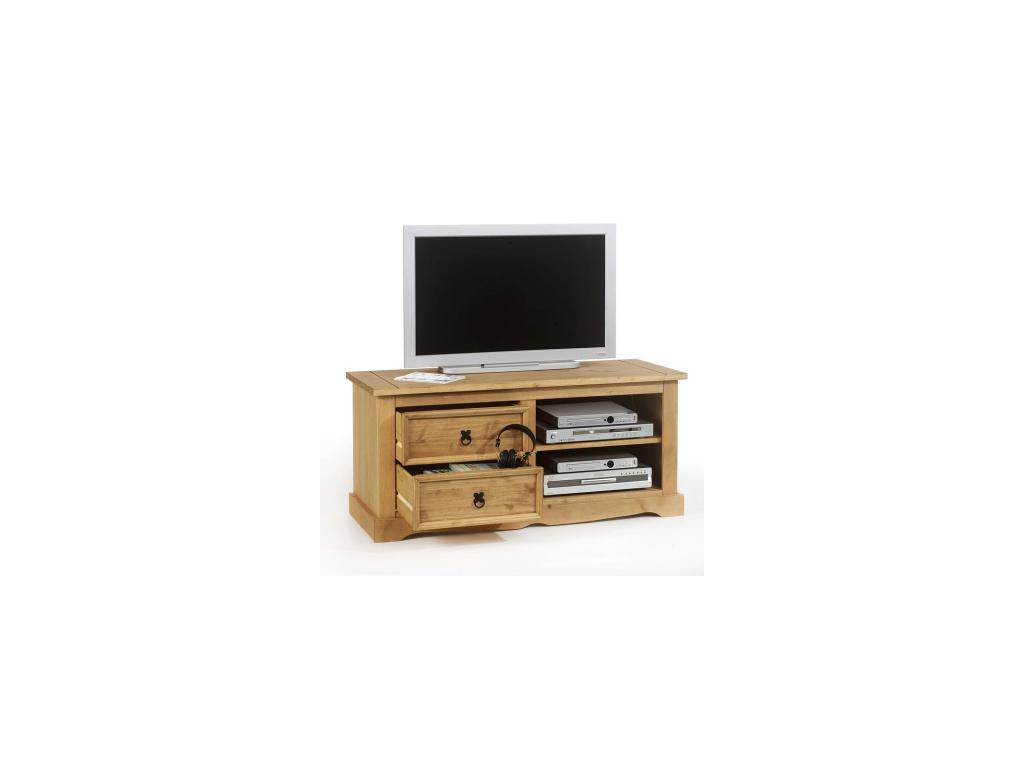 Dekonao Mexican style TV unit, 120 cm, with 2 drawers and 2 shelves, solid pine, waxed finish LBNQ52760