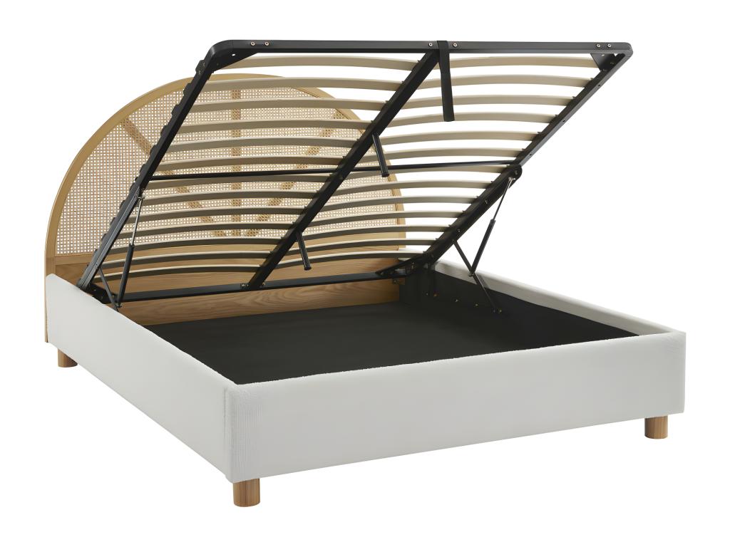 Nobellea - Storage bed in bouclé fabric and caning 160x200cm - Ecru SFWO80952
