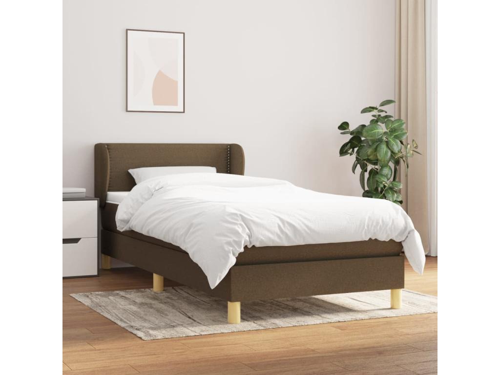 Upholstered bed base with mattress, dark brown, 100x200 cm, NPJC96746