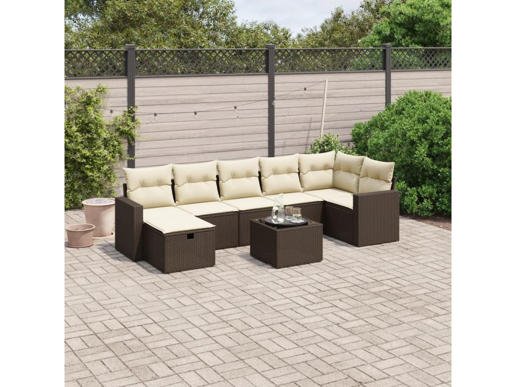 8-piece garden furniture set with brown resin wicker cushions ZDSO32104