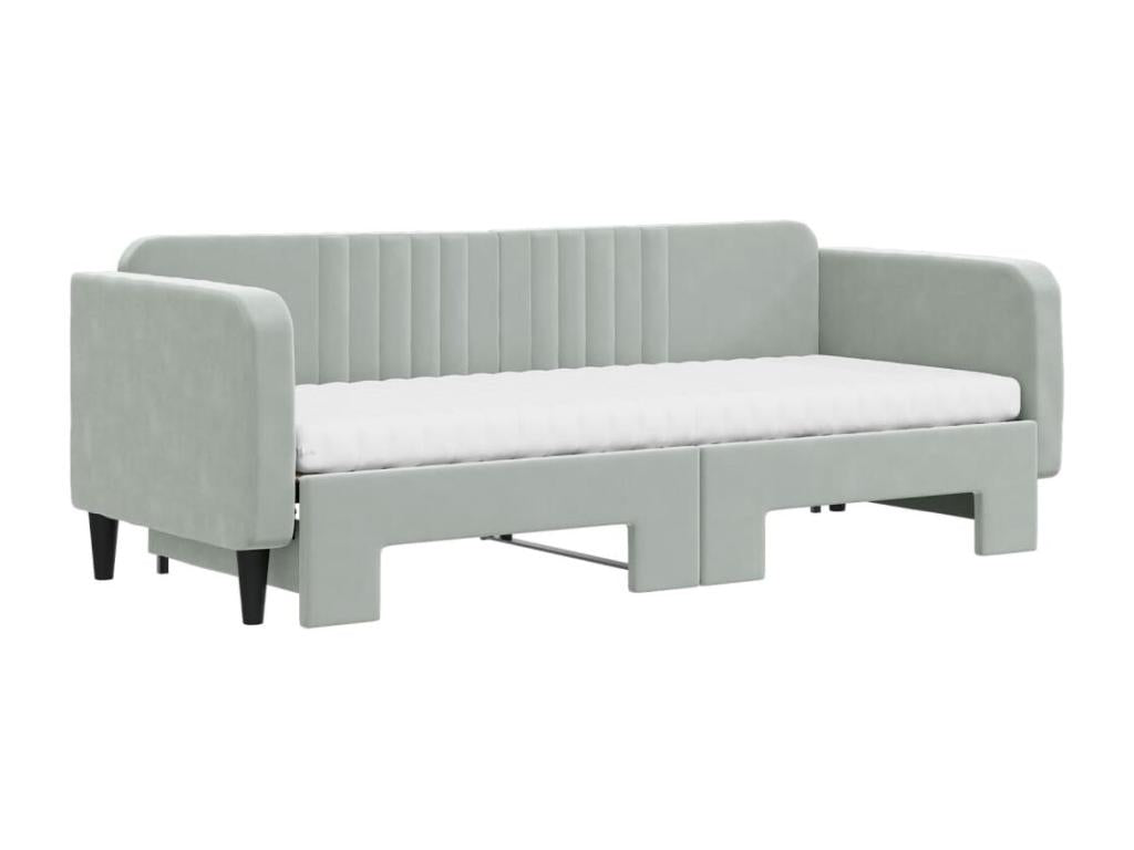 Daybed with pull-out bed and light grey 80x200cm velvet mattress BQVL52521