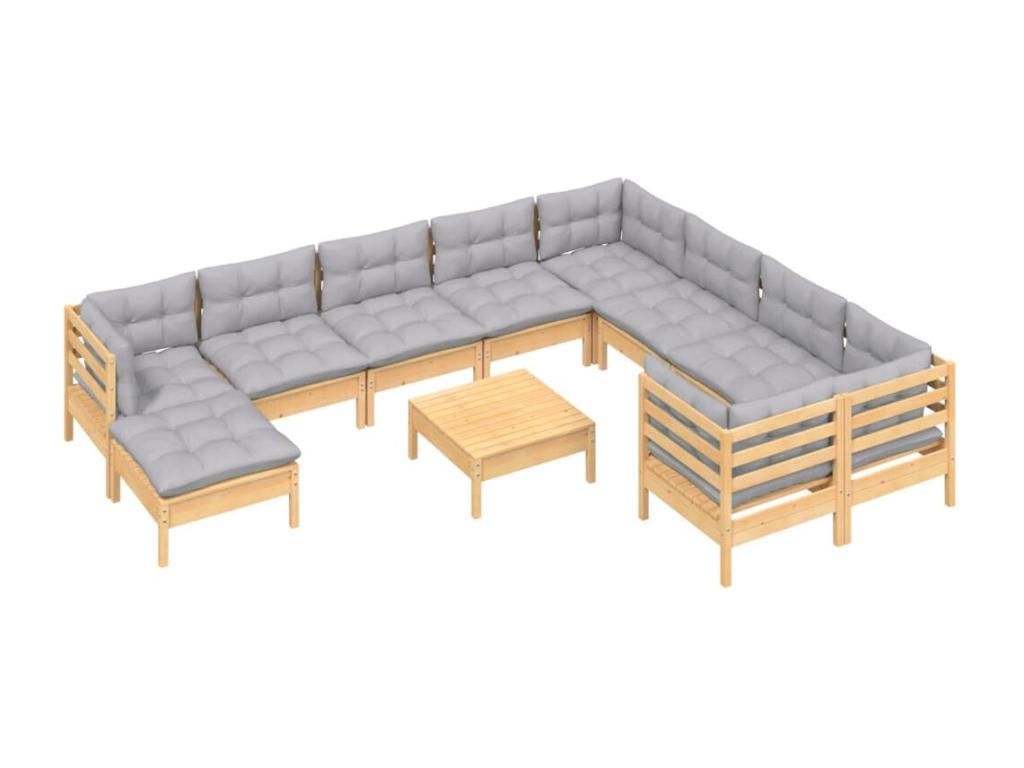 11-piece garden furniture set with grey pine wood cushions DSIG96280