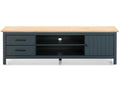 Solid pine TV stand with waxed oak and blue finish, storage unit - Length 158 x Depth 40 x Height 47 cm ACWV89082