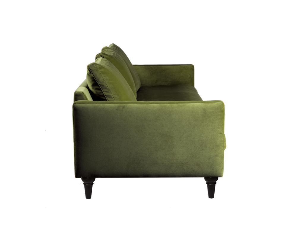 Dekonao - 4-seater velvet sofa with turned legs - Olive green UNTG26880