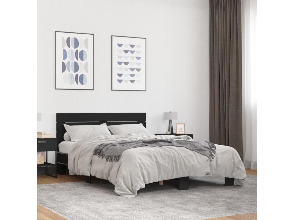 Black bed frame 120x190 cm engineered wood and metal FLMU84349