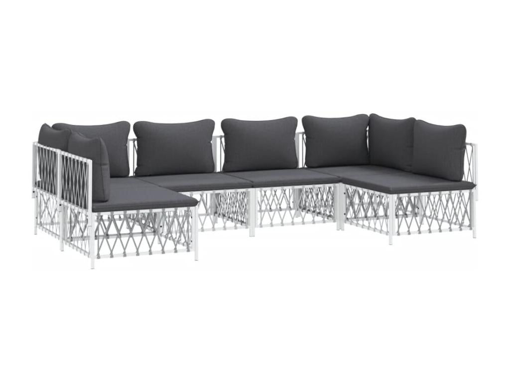 Garden furniture set with cushions, 6 pieces, white steel QUBX81803