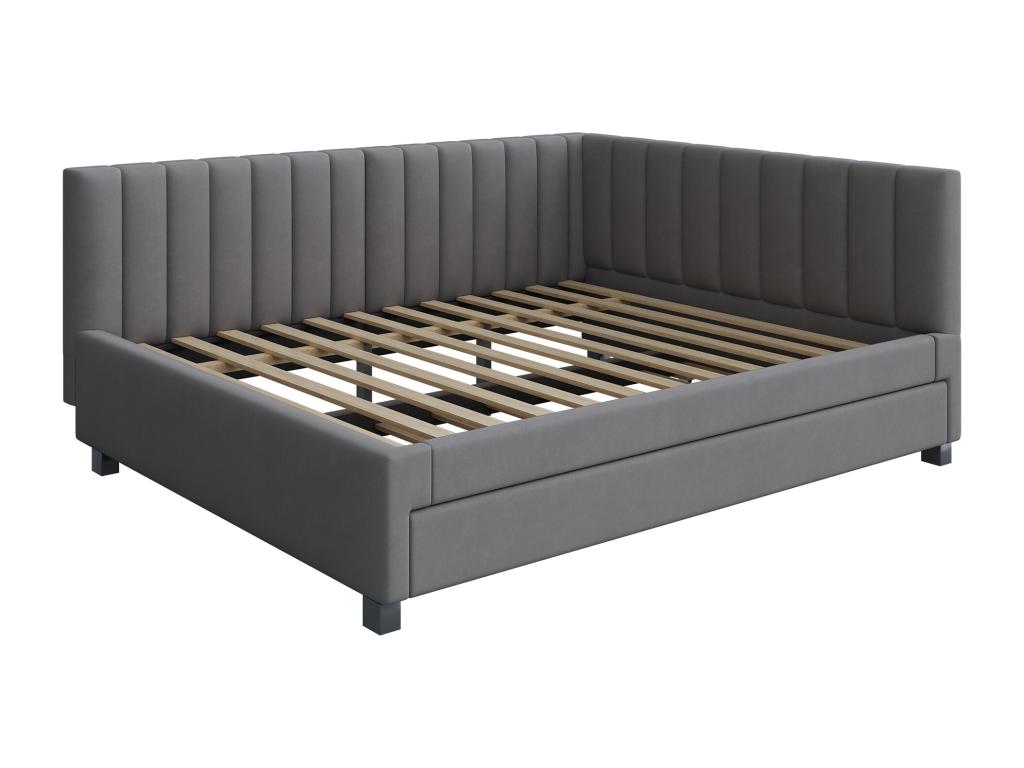 Upholstered daybed 140x200 cm - with pull-out bed 90x190 cm - velvet fabric - Grey QVYR48048