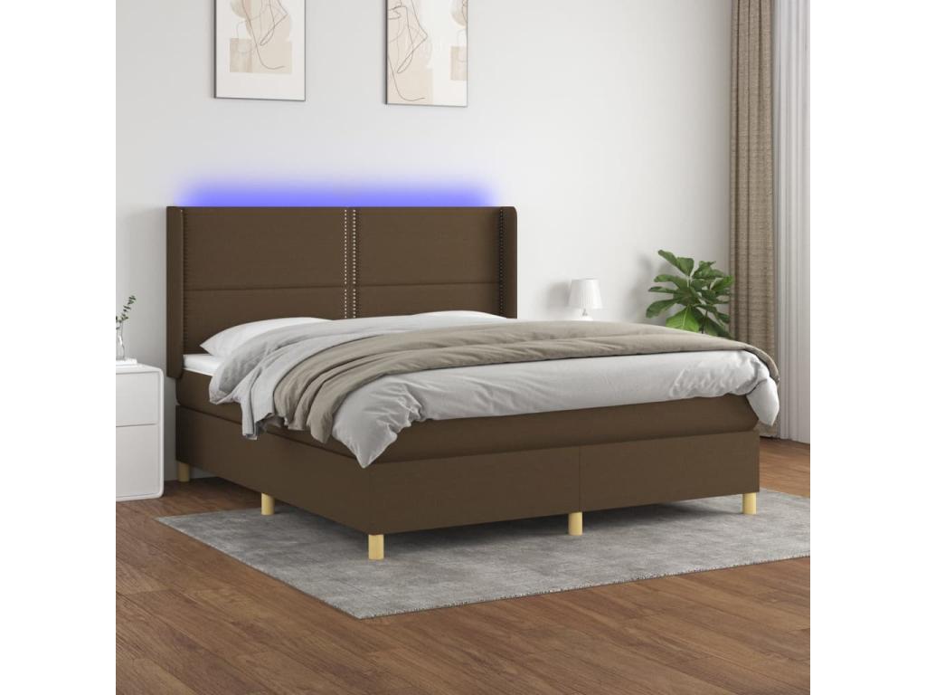 Upholstered bed base with mattress and LED lighting, dark brown, 160x200 cm, fabric LKCQ74911
