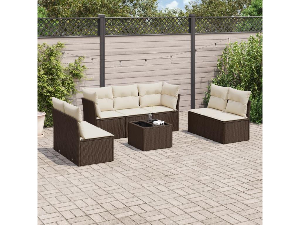 8-piece garden furniture set with brown resin wicker cushions PLXO44494
