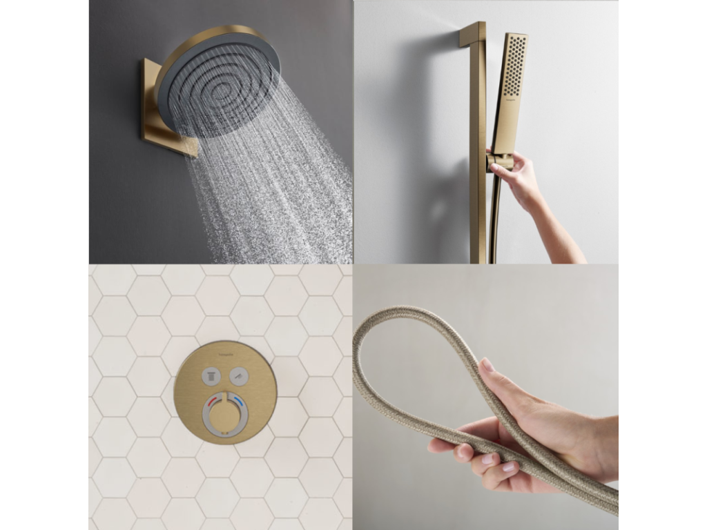 Nobellea S Thermostatic Recessed Shower Column, Pulsify Flexible Designflex Shower Head, Pulsify E Bronze Hand Shower ATRS77696