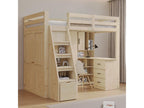 90x200 cm loft bed with wardrobe and 1 drawer - Solid wood plywood MDF - Nobellea slatted base - Natural finish, mattress not included YKHU65784