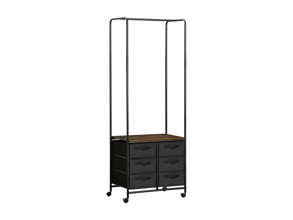 Industrial-style clothes rack on Nobellea, 6 drawers, black steel hanging rail, wood-effect panels, DSVF16122