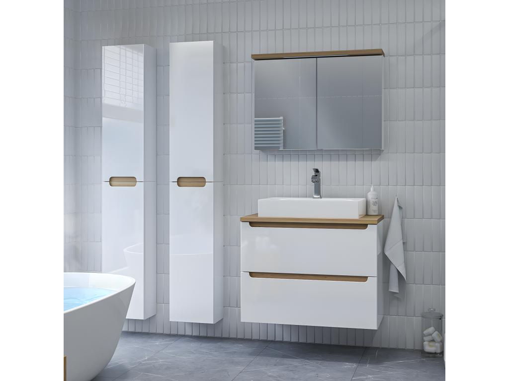 80cm vanity unit with 2 drawers, Boisona White and Wood countertop XQCM57962