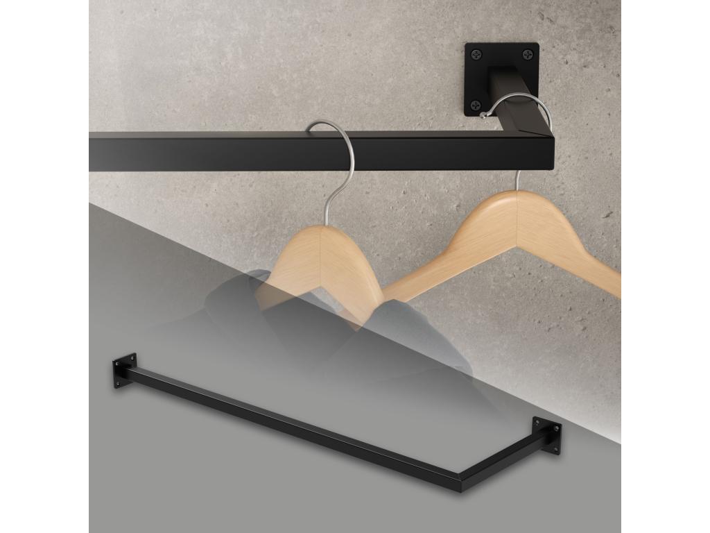 Clothes rail, black wall-mounted support rail, coat rack, 90x30 cm QZXX37903