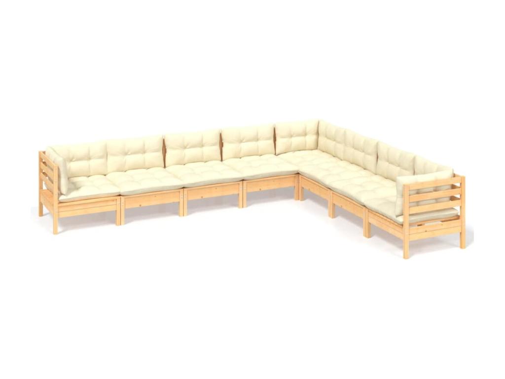 8-piece garden furniture set with cream cushions, solid pine wood IUBX24616