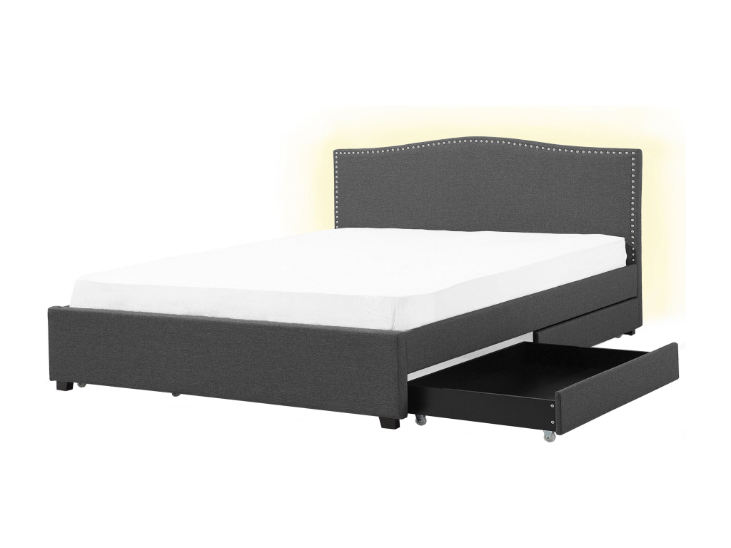 Bed with storage drawers, Nobellea fabric, 180x200 cm, LED, Dark Grey, NKXM71446