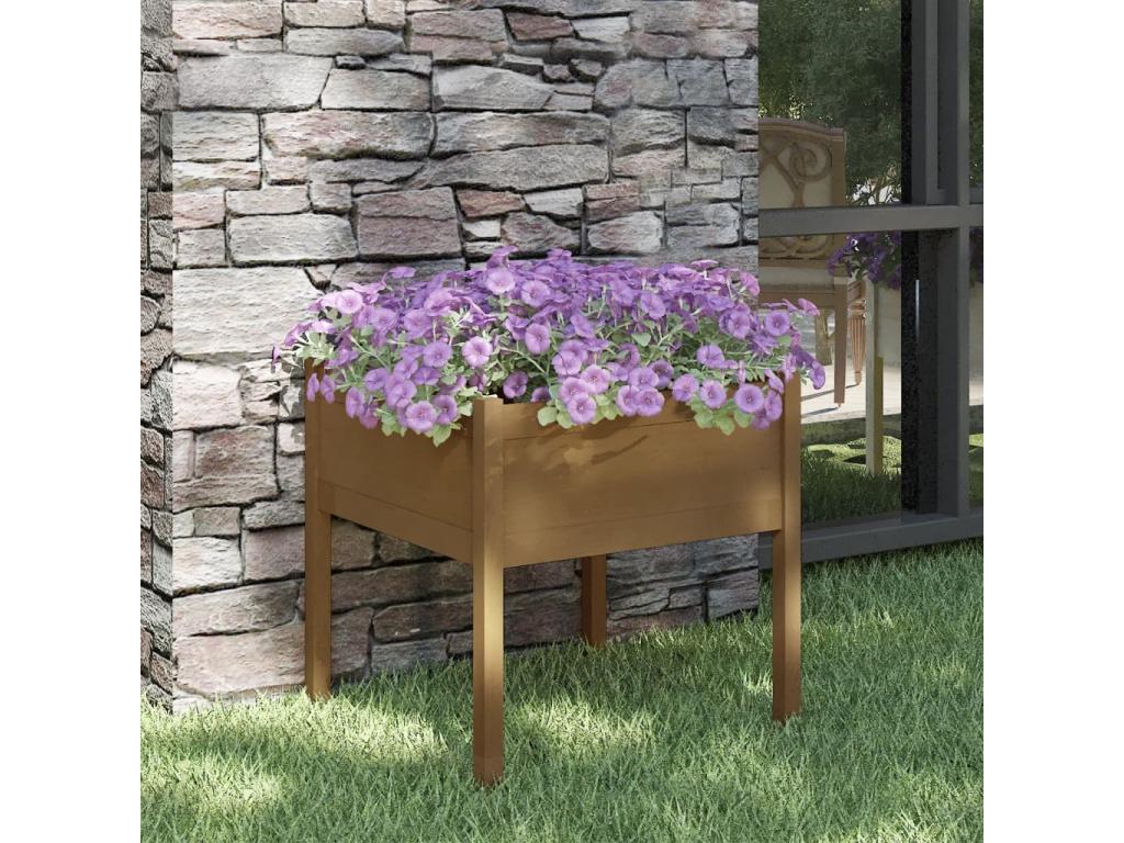 Outdoor planter, Honey brown, 70x70x70 cm, Solid pine, SRFY47539