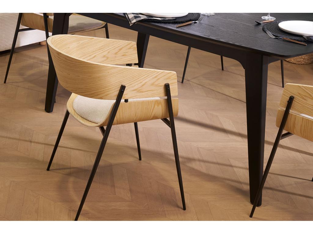 Light wood and beige chenille fabric designer chairs, set of 2, Nobellea BLYY09056