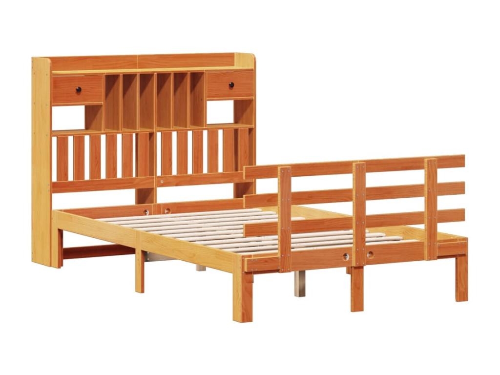 Bookshelf bed without mattress, brown wax finish, 120x200 cm, solid pine, JLZP81081