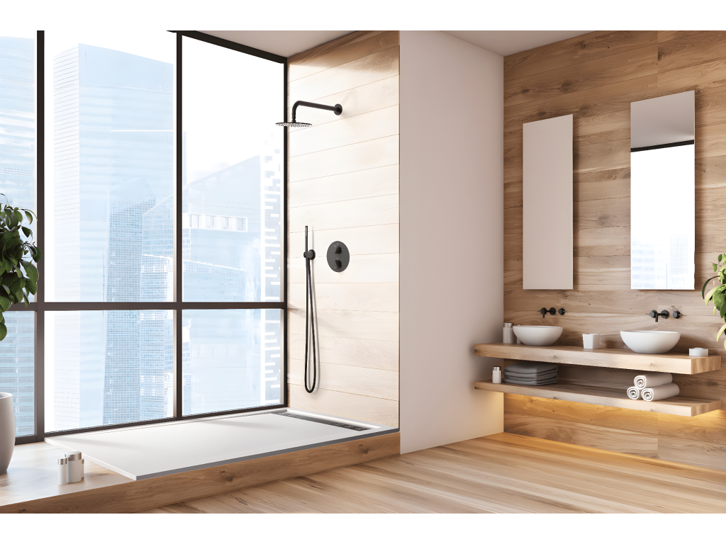 Dekonao 70x140 cm shower tray with side grate, black, made of synthetic resin and marble powder, with drain YDTX49355