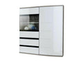 Chest of drawers with glass door - Nobellea I - W 100 cm x D 36 cm x H 165 cm - White and grey NPJP10835