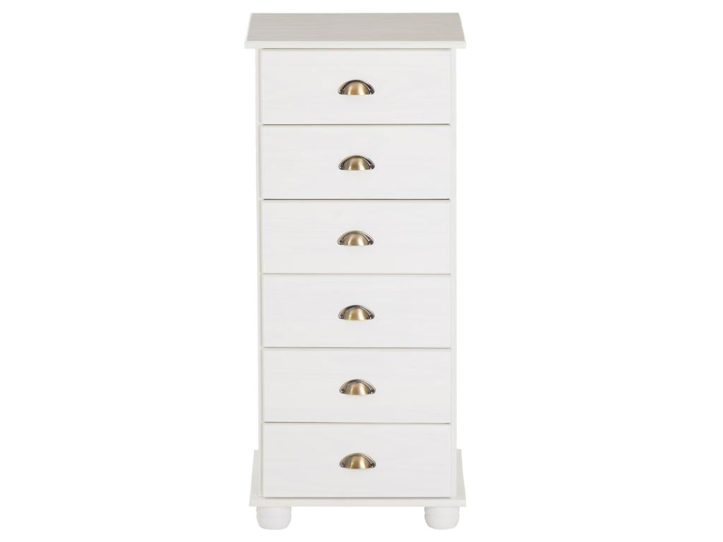 Nobellea apothecary chest of drawers with 6 storage drawers in solid pine with white stain finish PWMU71552