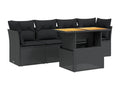 5-piece garden furniture set with cushions, black woven resin WVPO67813