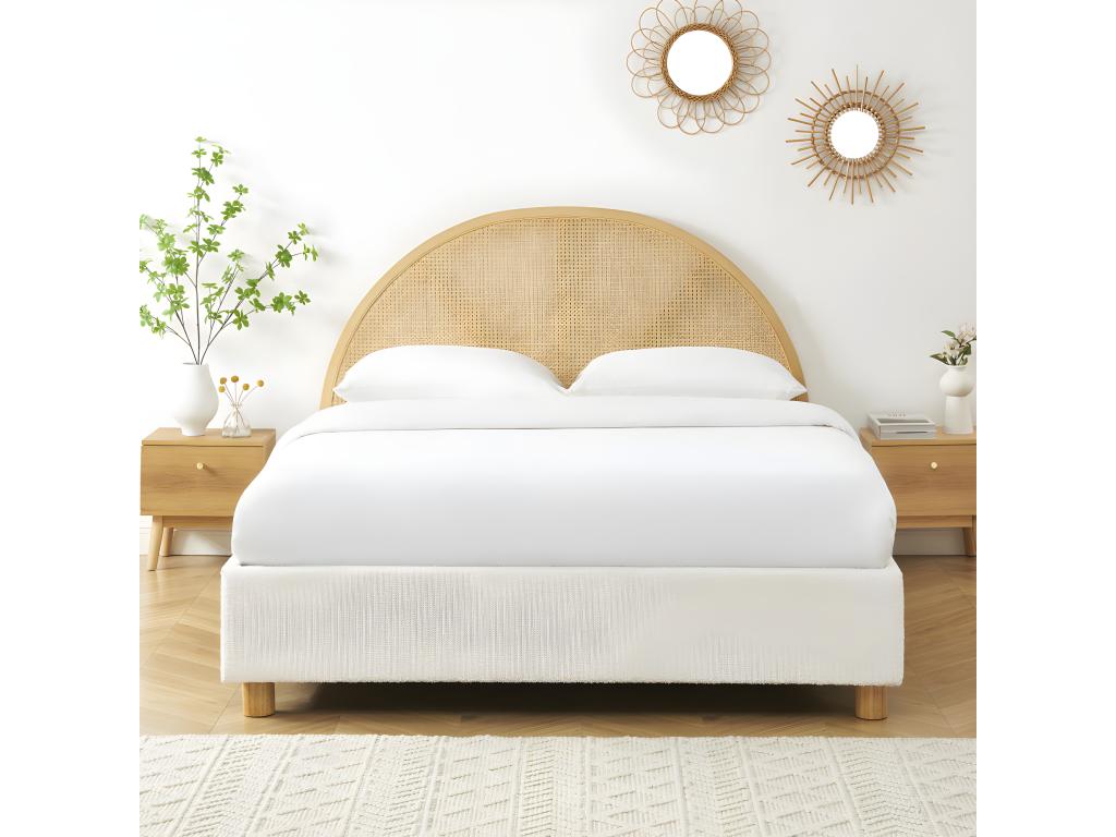 Nobellea - Storage bed in bouclé fabric and caning 160x200cm - Ecru SFWO80952