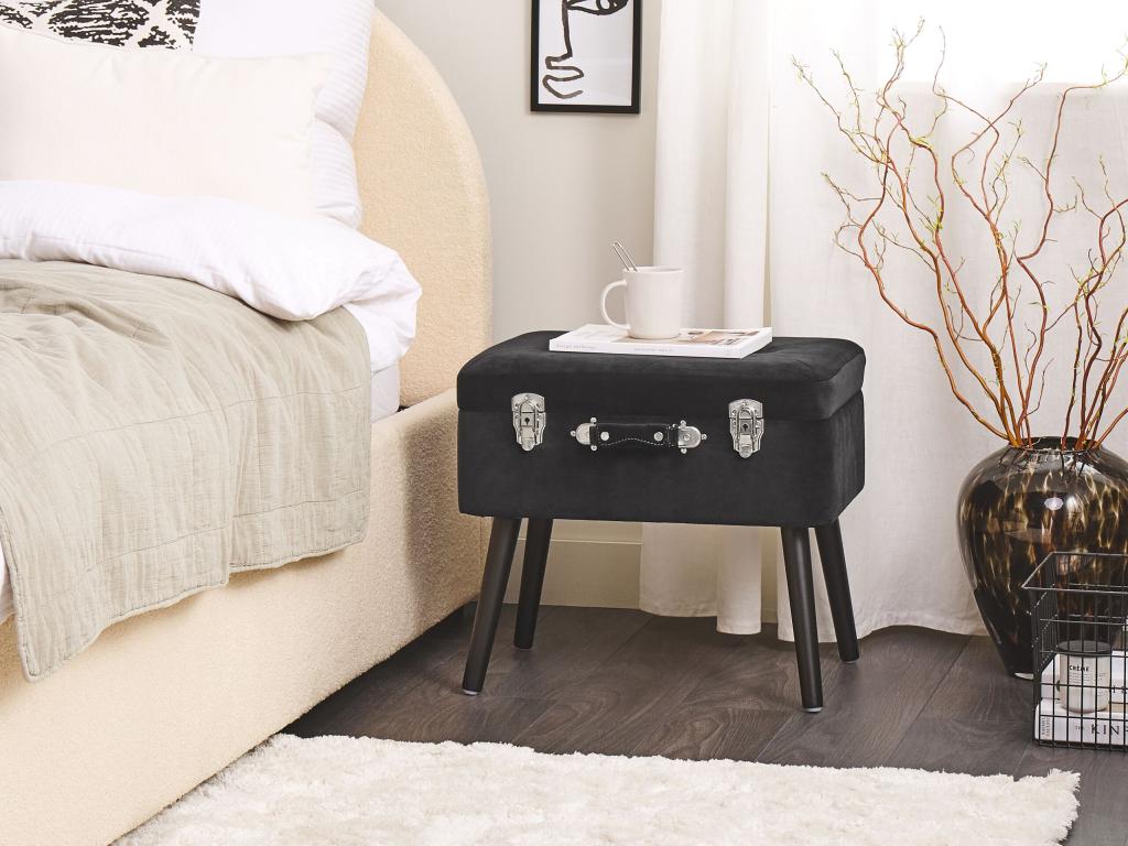Boisona Black Velvet Storage Stool SOJX85425