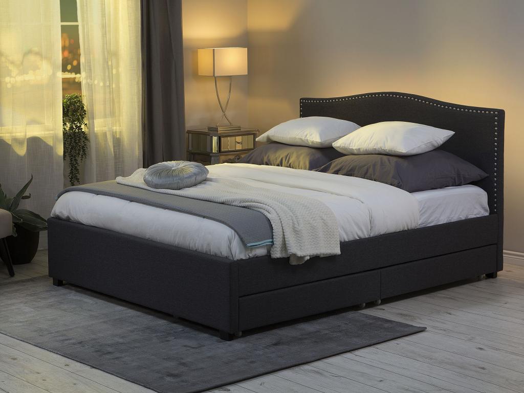 Bed with storage drawers, Nobellea fabric, 180x200 cm, LED, Dark Grey, NKXM71446