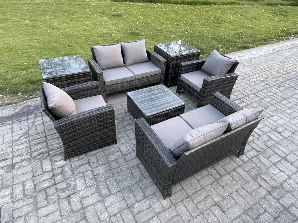 Rattan garden furniture set with square coffee table, two-seater sofa, and two side tables NEWW01872