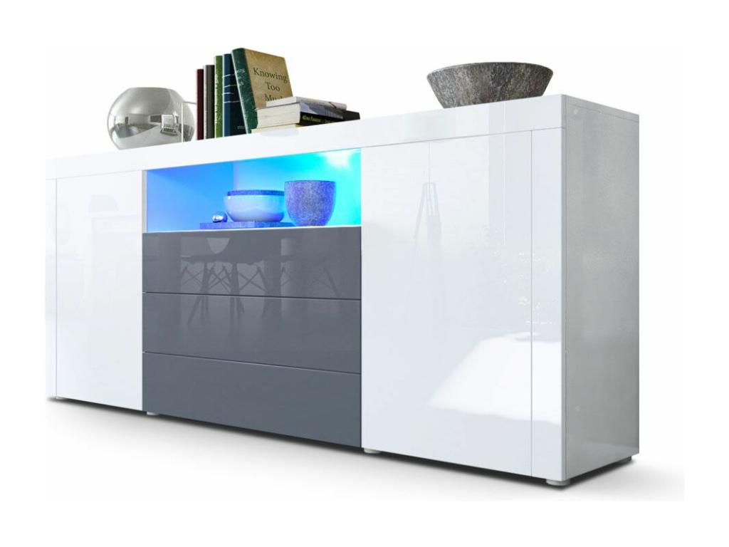 White and Grey Lacquered Buffet with LED Lighting 167 cm CJWU41856