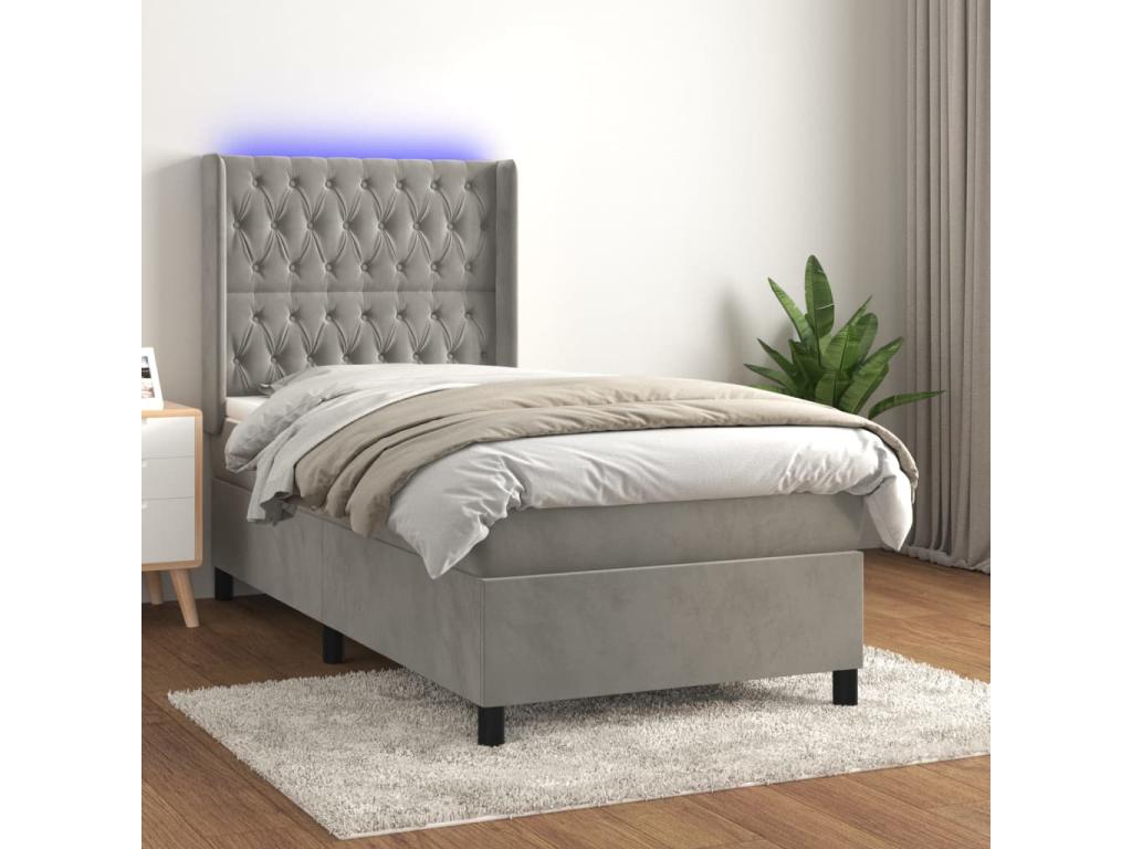 Nobellea bed base with LED mattress, light grey, 90x200cm, velvet, ZXMZ89023