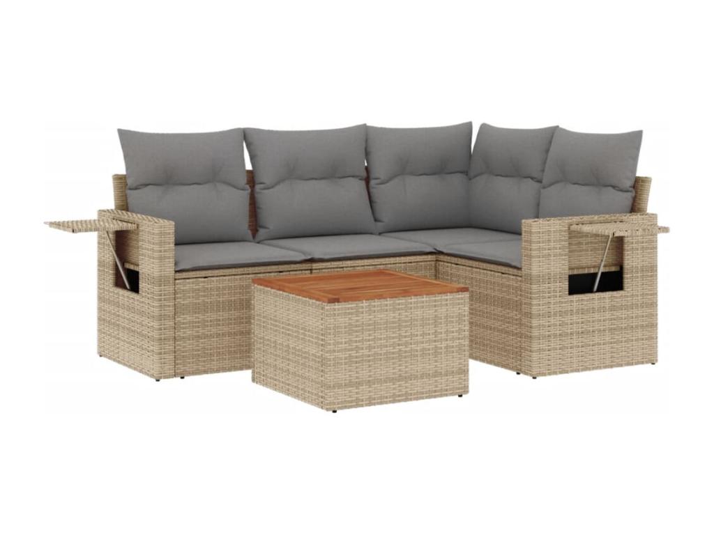 5-piece garden furniture set with cushions, meNobellea beige woven resin ERNO26259