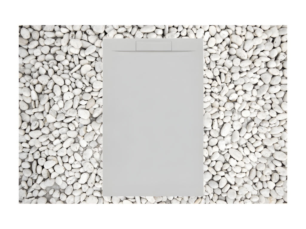 Boisona 160x95 cm Grey Shower Tray, Boisona Line, Resin and Marble Powder, with Marble Resin Side Grid, PSCW41434