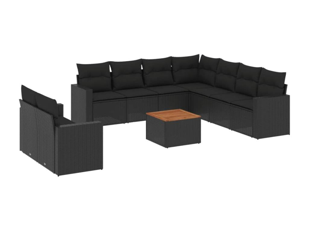 10-piece garden furniture set with cushions, black resin wicker QYPD96277