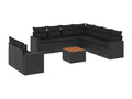 10-piece garden furniture set with cushions, black resin wicker QYPD96277